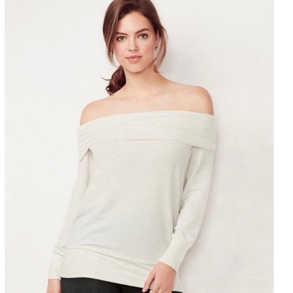 Lauren Conrad Cream Off the shoulder lightweight Jersey Knit sweater NWT